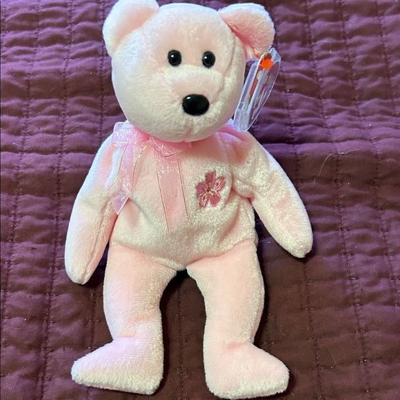 Ty Pink Plush Bear with Floral Detail! Meet Sakura. Rare Teddy Bear 🧸 - Picture 4 of 6
